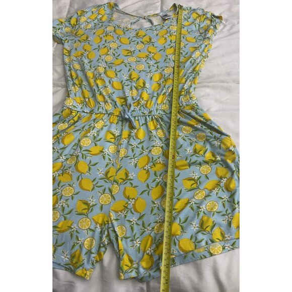 Alex’s Lemonade Blue Sz Medium Rayon Romper Pockets Beach Holiday Lounge Citrus - Picture 7 of 10